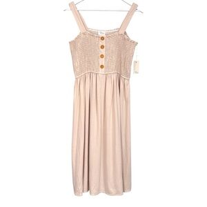 Ava James Beige Linen Blend Spaghetti Strap Dress Stretch Size XL NWT